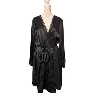 Vintage 90s Morgan Taylor Intimates Black Satin Sequin Robe Lingerie L